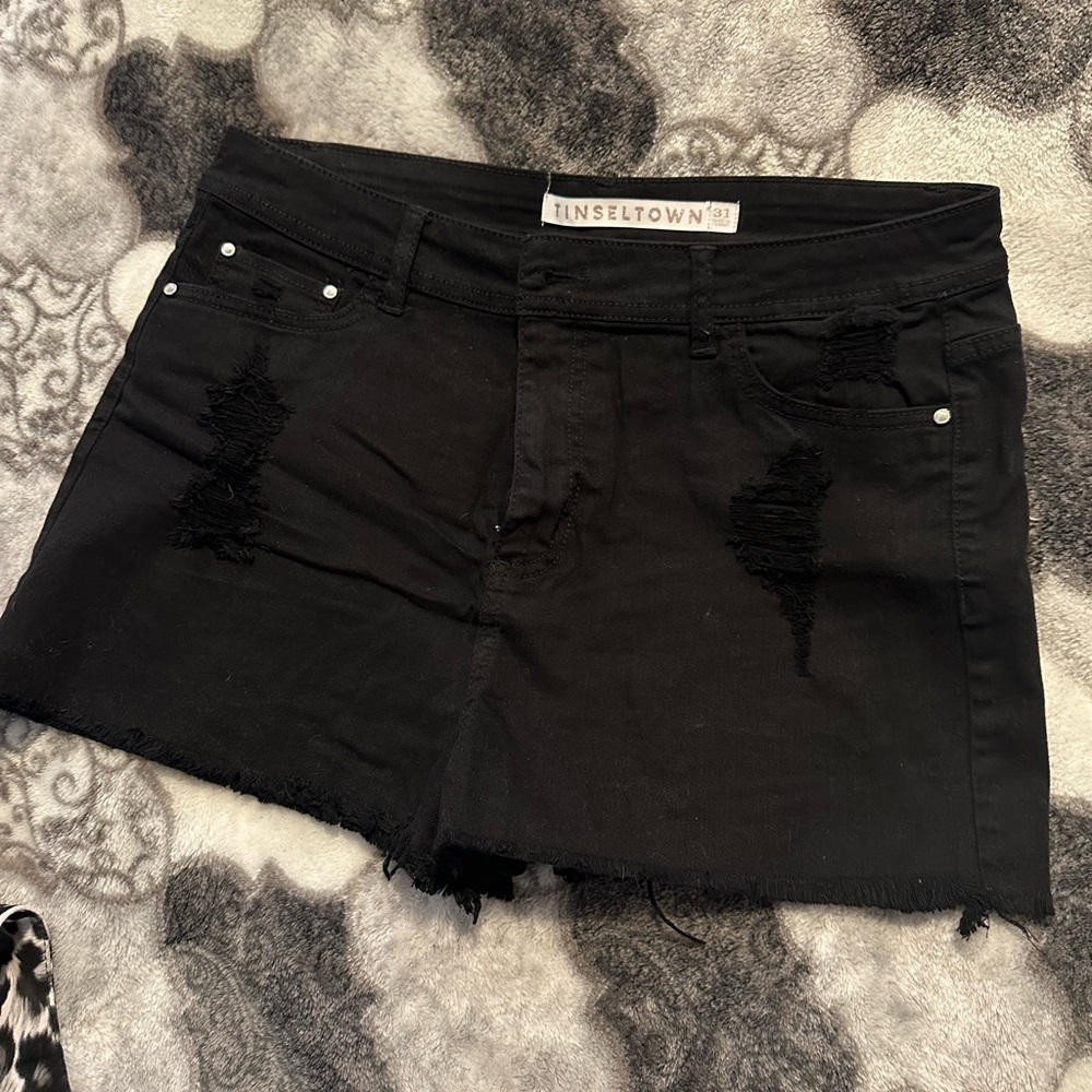 Tinseltown Black Frayed Jean Shorts